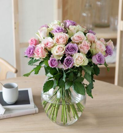 30 Fairtrade roser i rosa og lilla